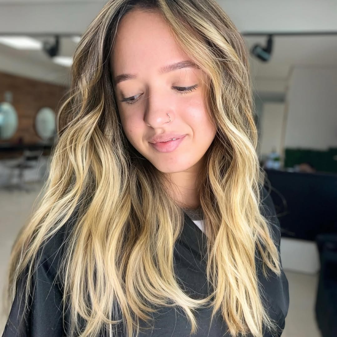 Golden Blonde Beach Waves With Shadow Root