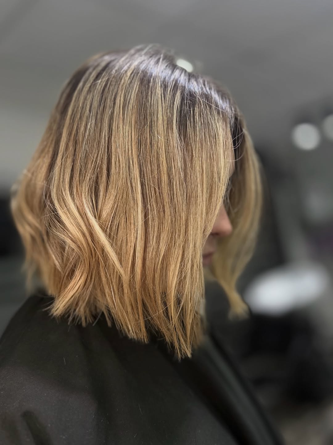 Golden Blonde Wavy Bob with Shadow Root