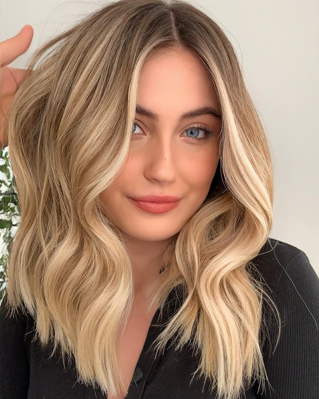 Golden Vanilla Blonde Lob With Beach Waves