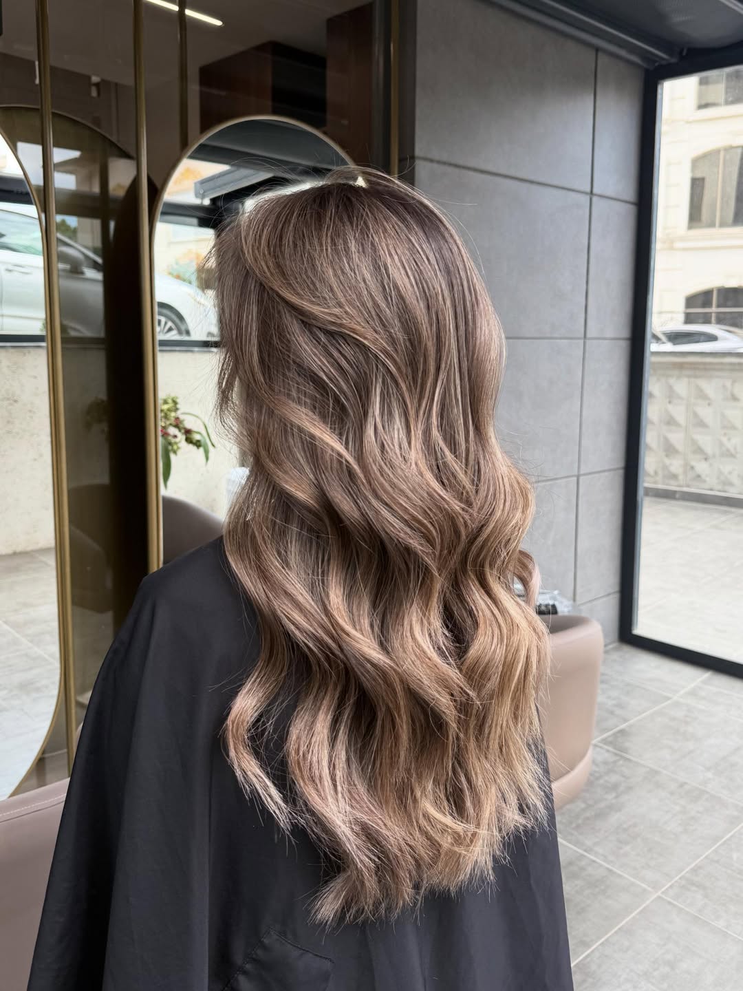 Gorgeous Ash Brown Balayage On Wavy Layered Hair