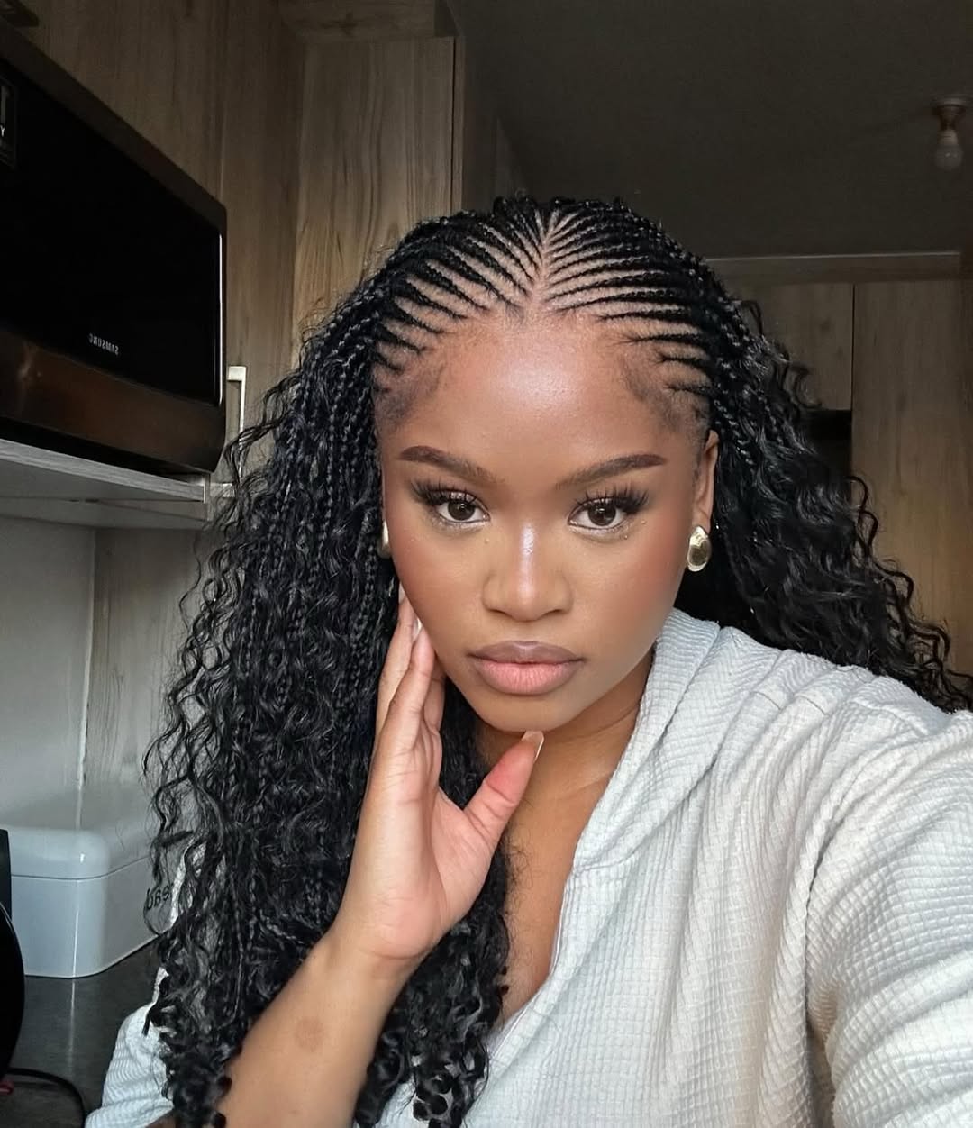 Gorgeous Center Part Fulani Braids With Curly Ends
