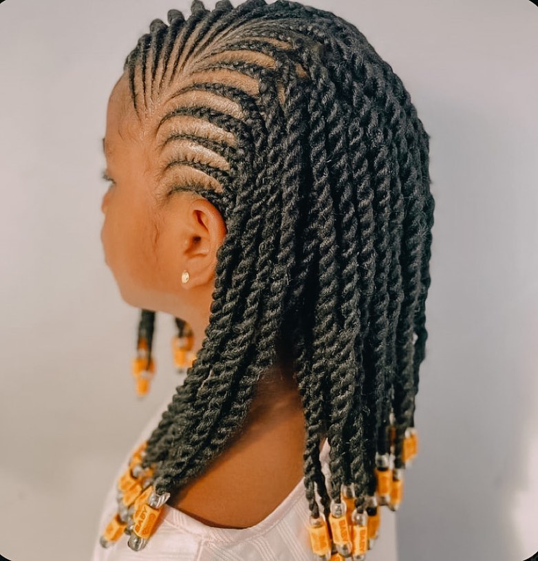 Gorgeous Cornrow Twists with Playful Orange Beads