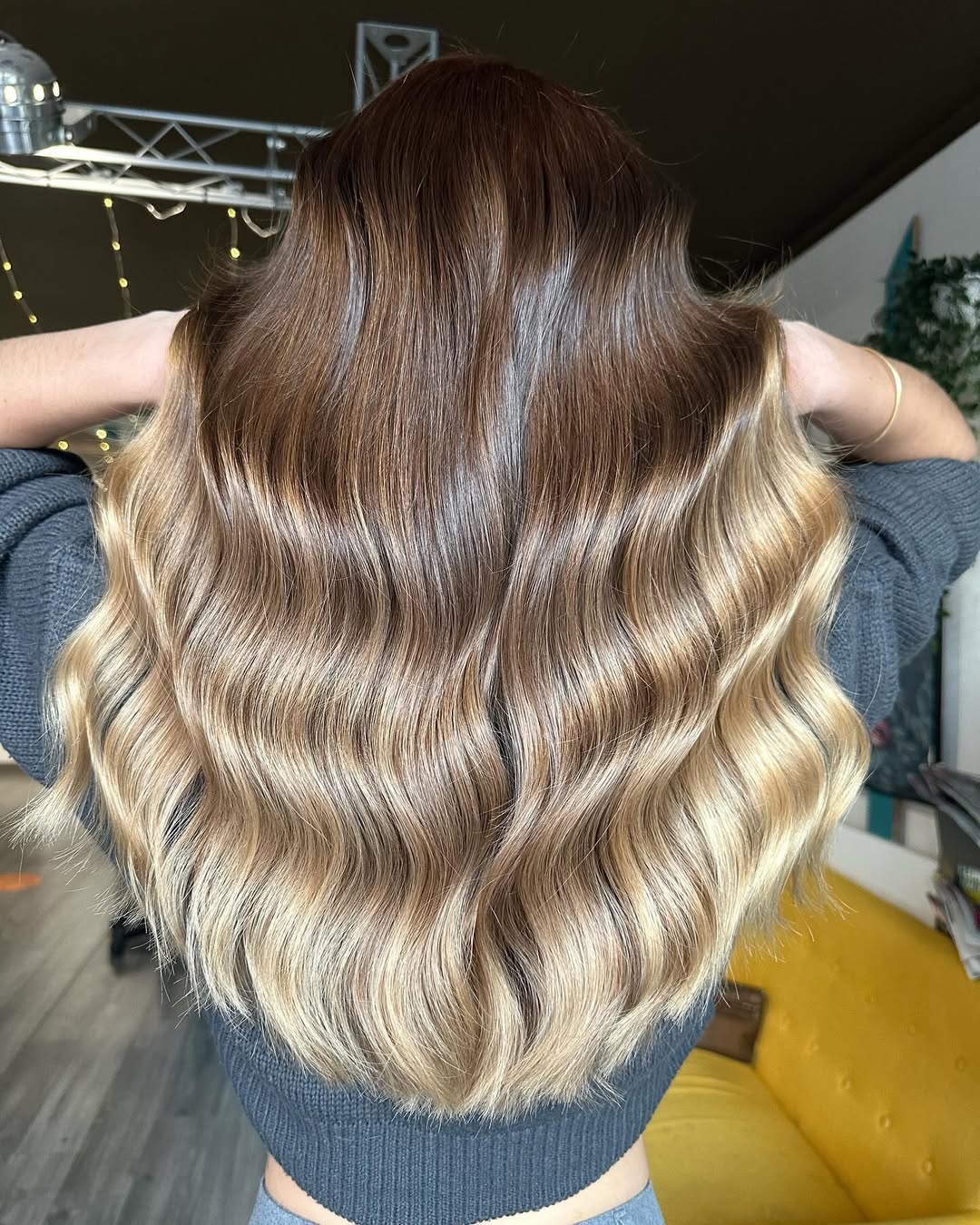 Gorgeous Honey Blonde Balayage Waves Mid-Back Length