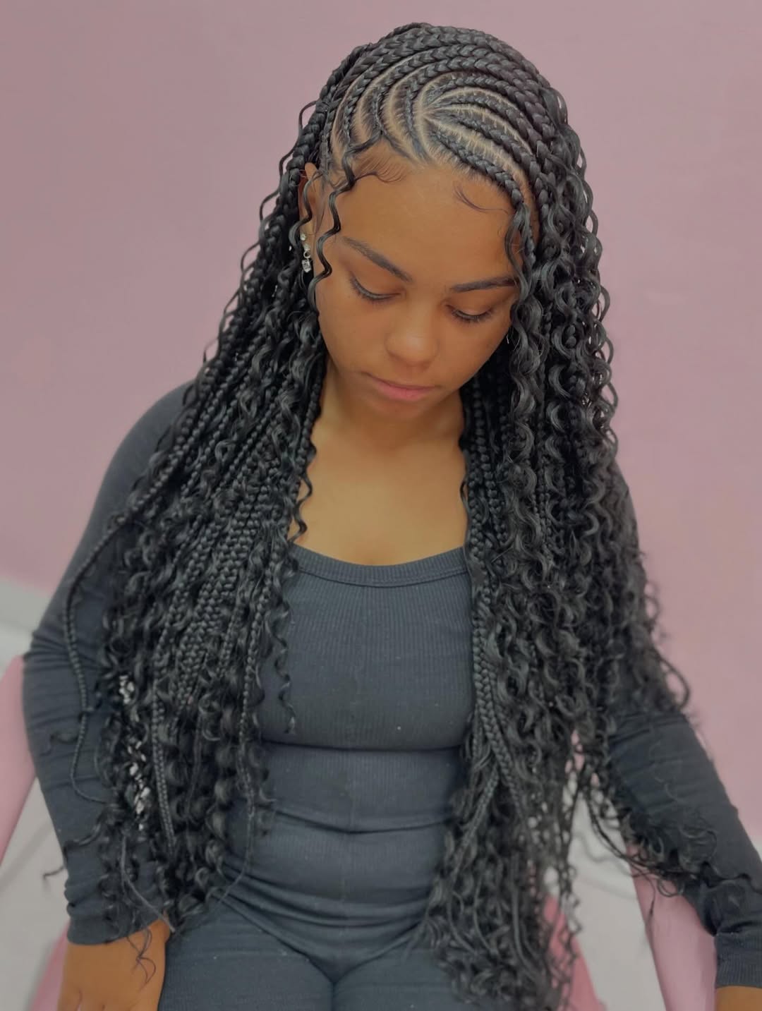 Gorgeous Waist-Length Fulani Braids With Curly Ends