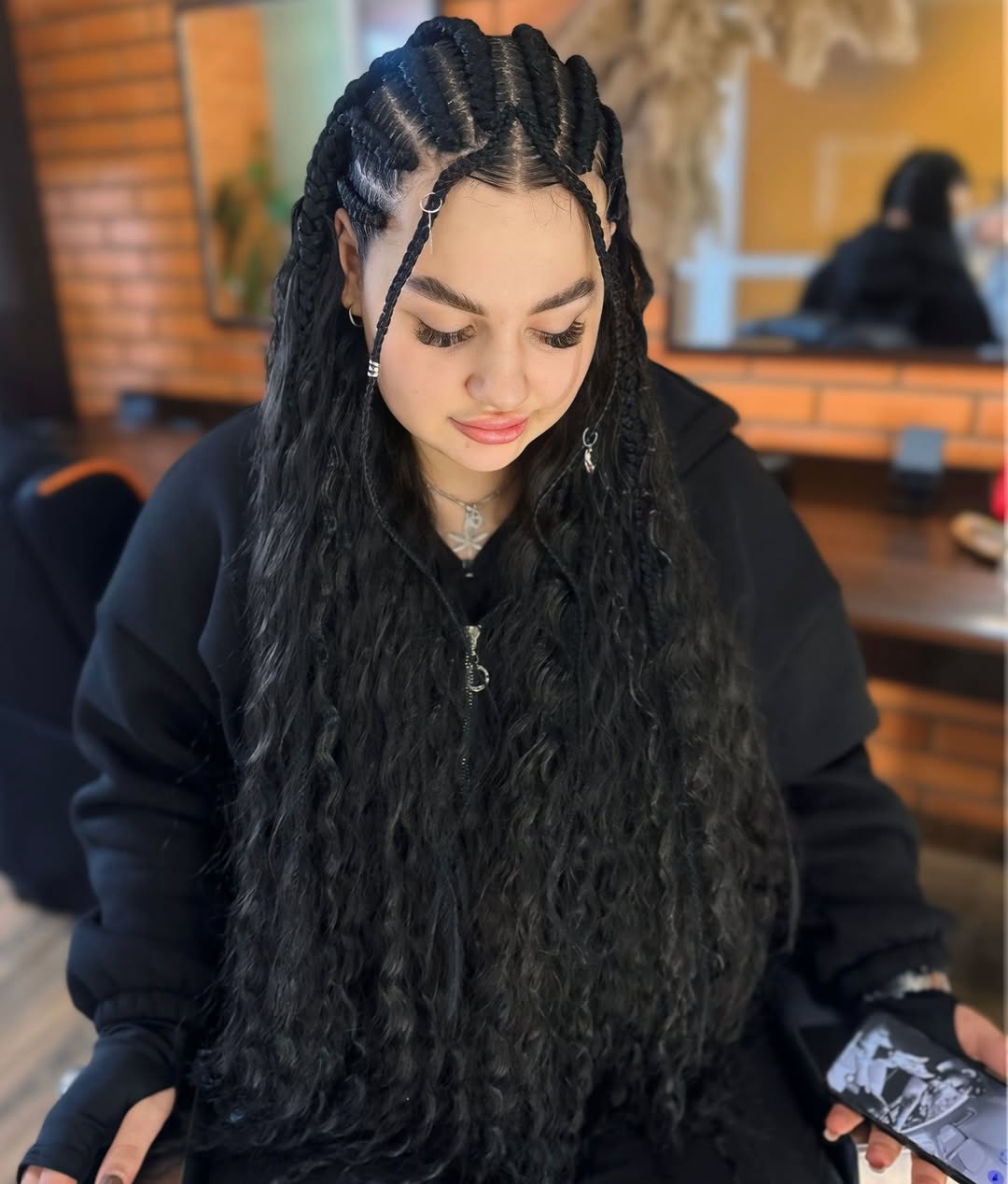 Gorgeous Waist-Length Fulani Braids With Curly Ends