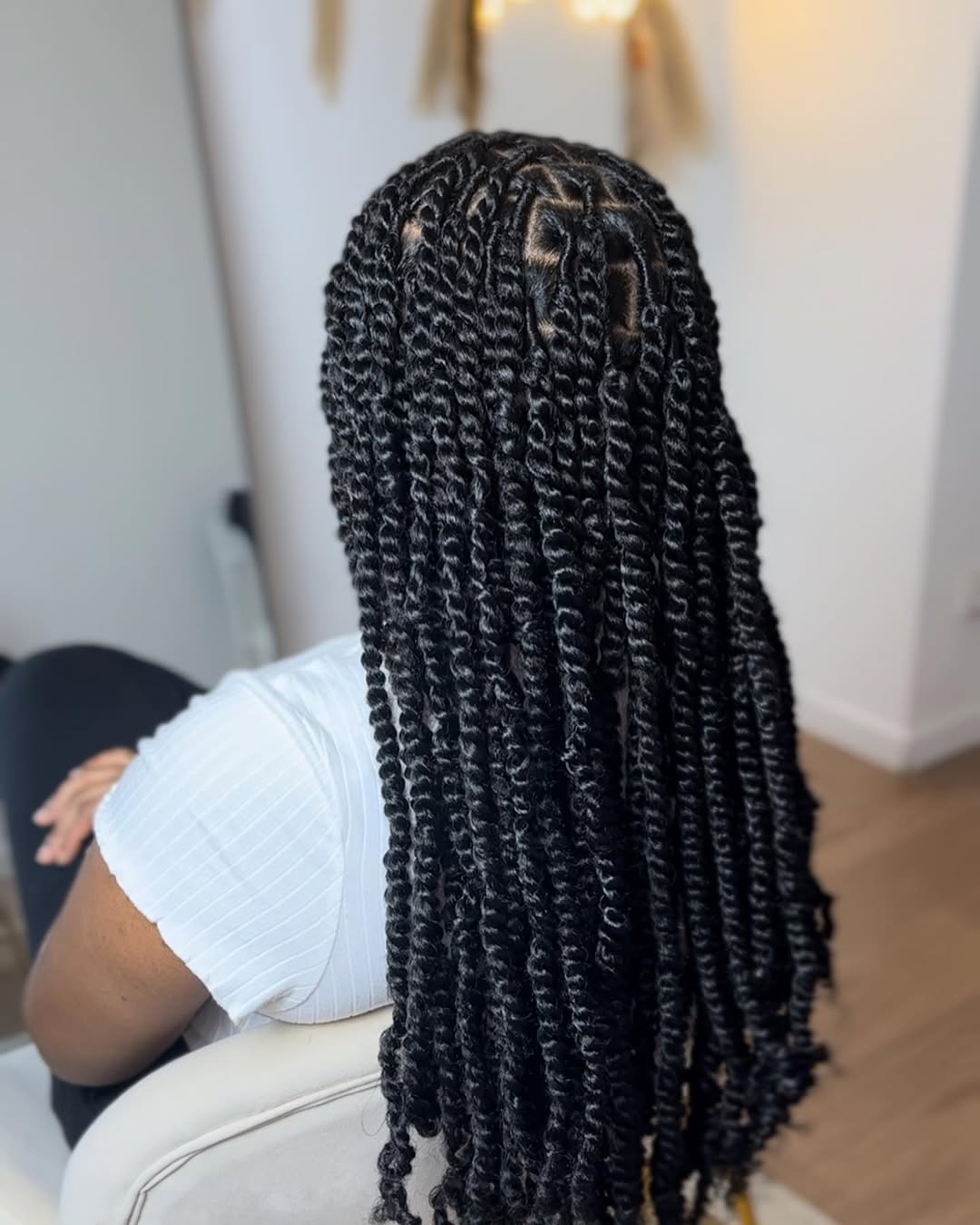 Gorgeous Waist-Length Passion Twists With Square Parting