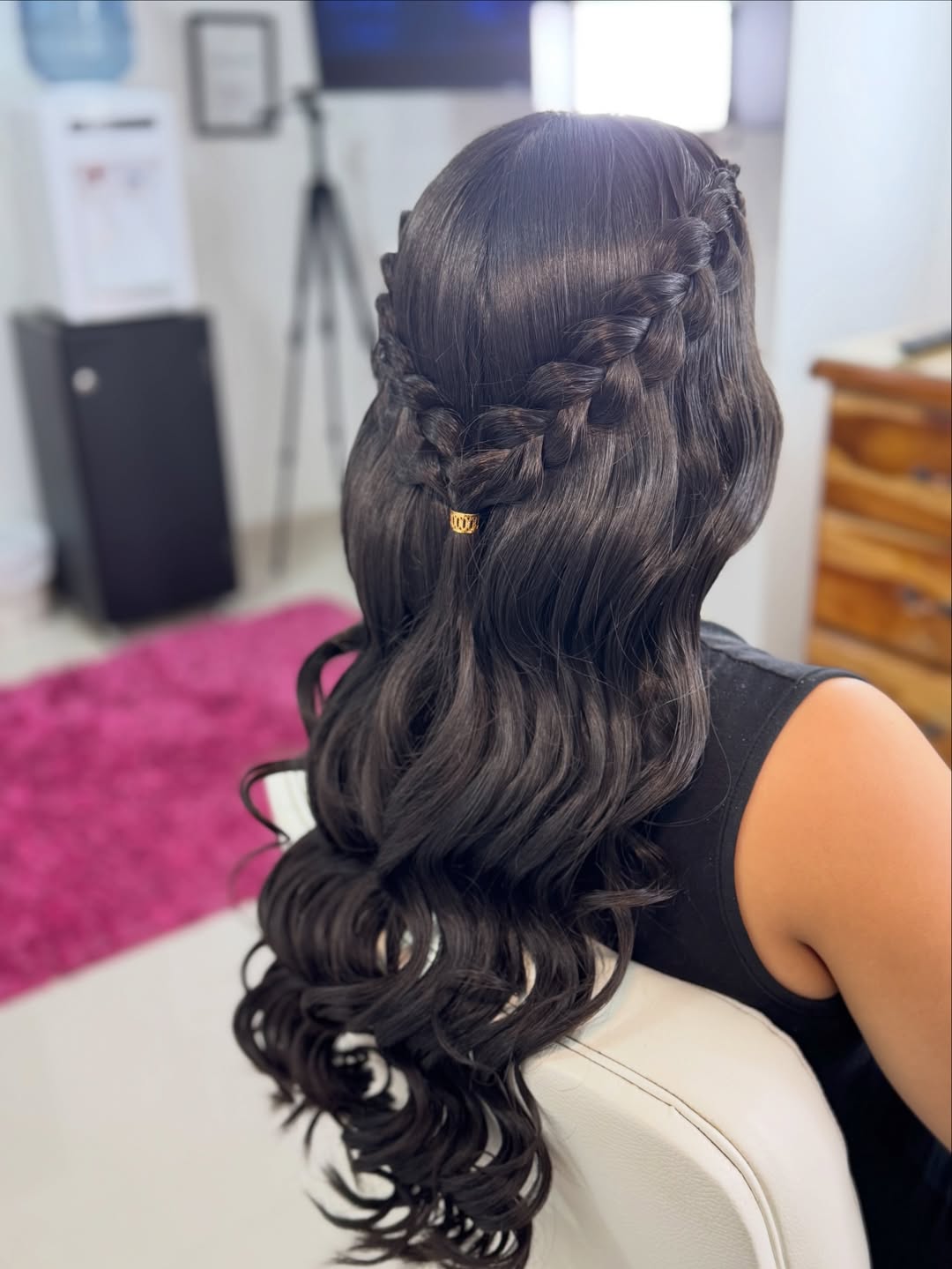 Half Up Braided Crown Long Wavy Hair
