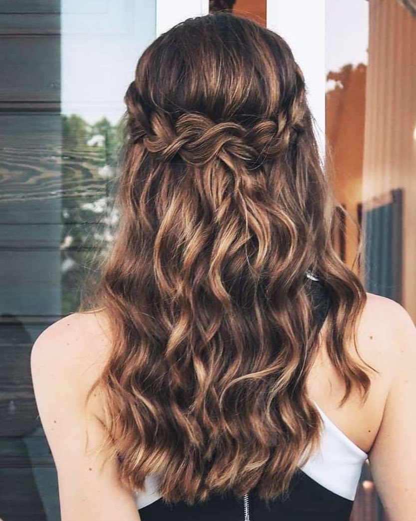 Half-Up Braided Crown With Beachy Waves Balayage