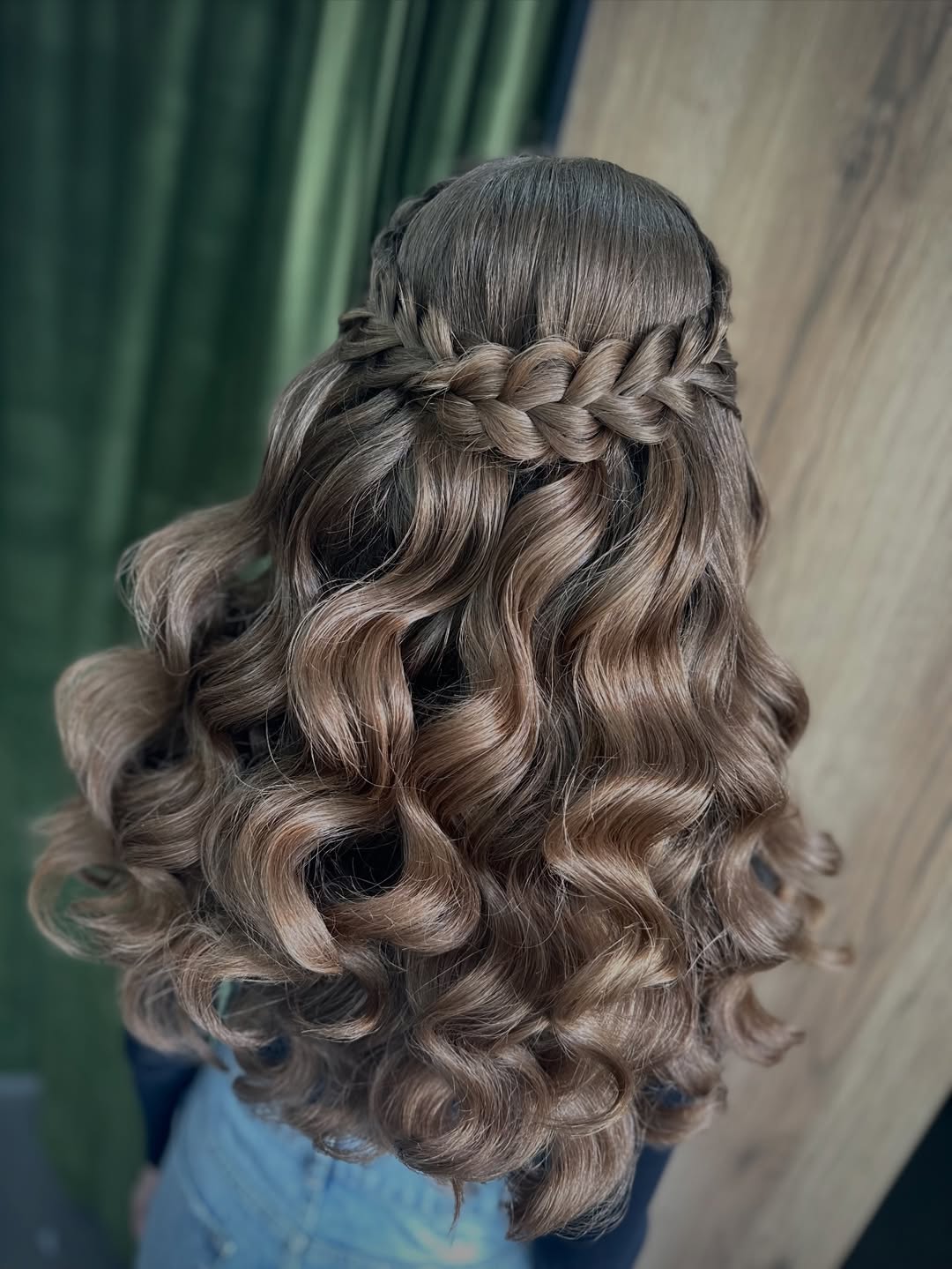 Half Up Braided Crown With Voluminous Curls