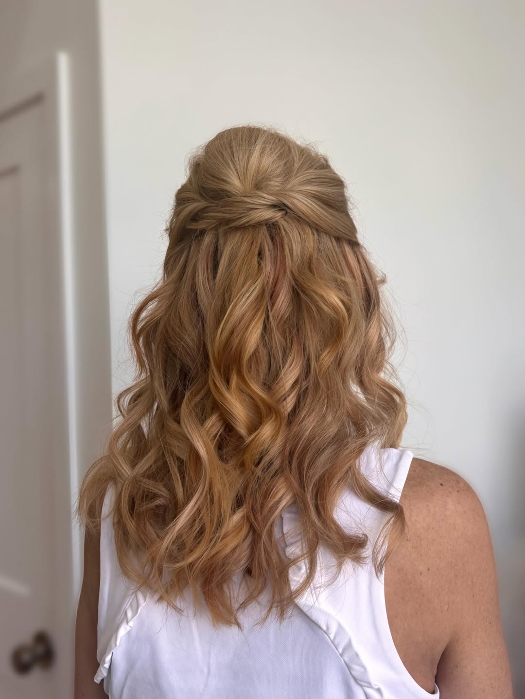 Half-Up Braided Golden Blonde Waves