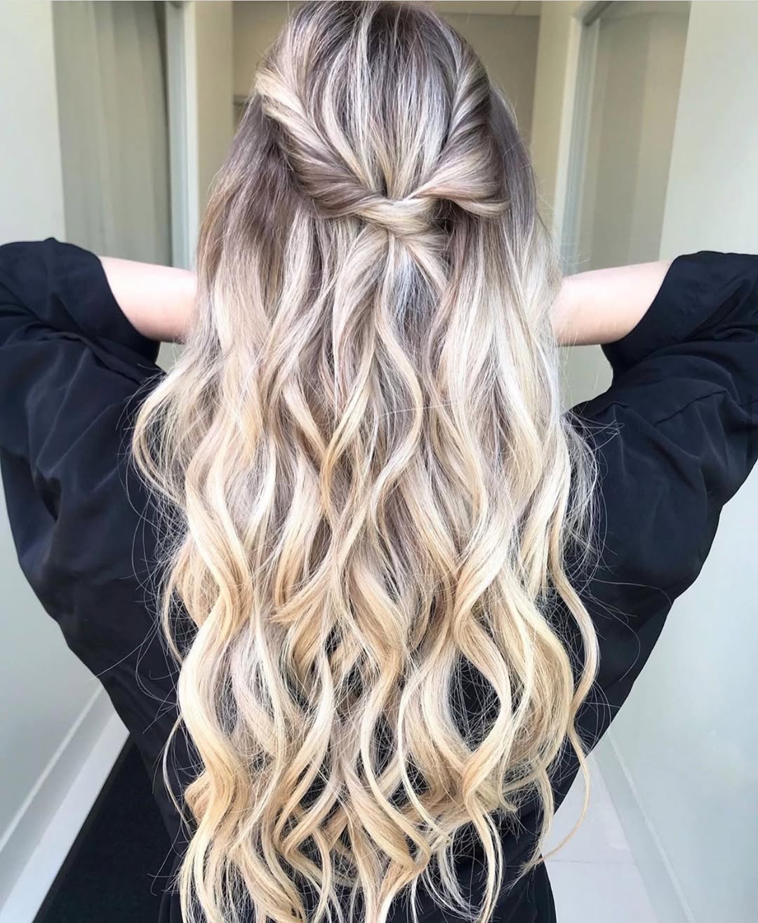 Half-Up Fishtail Braid With Ash Blonde Balayage