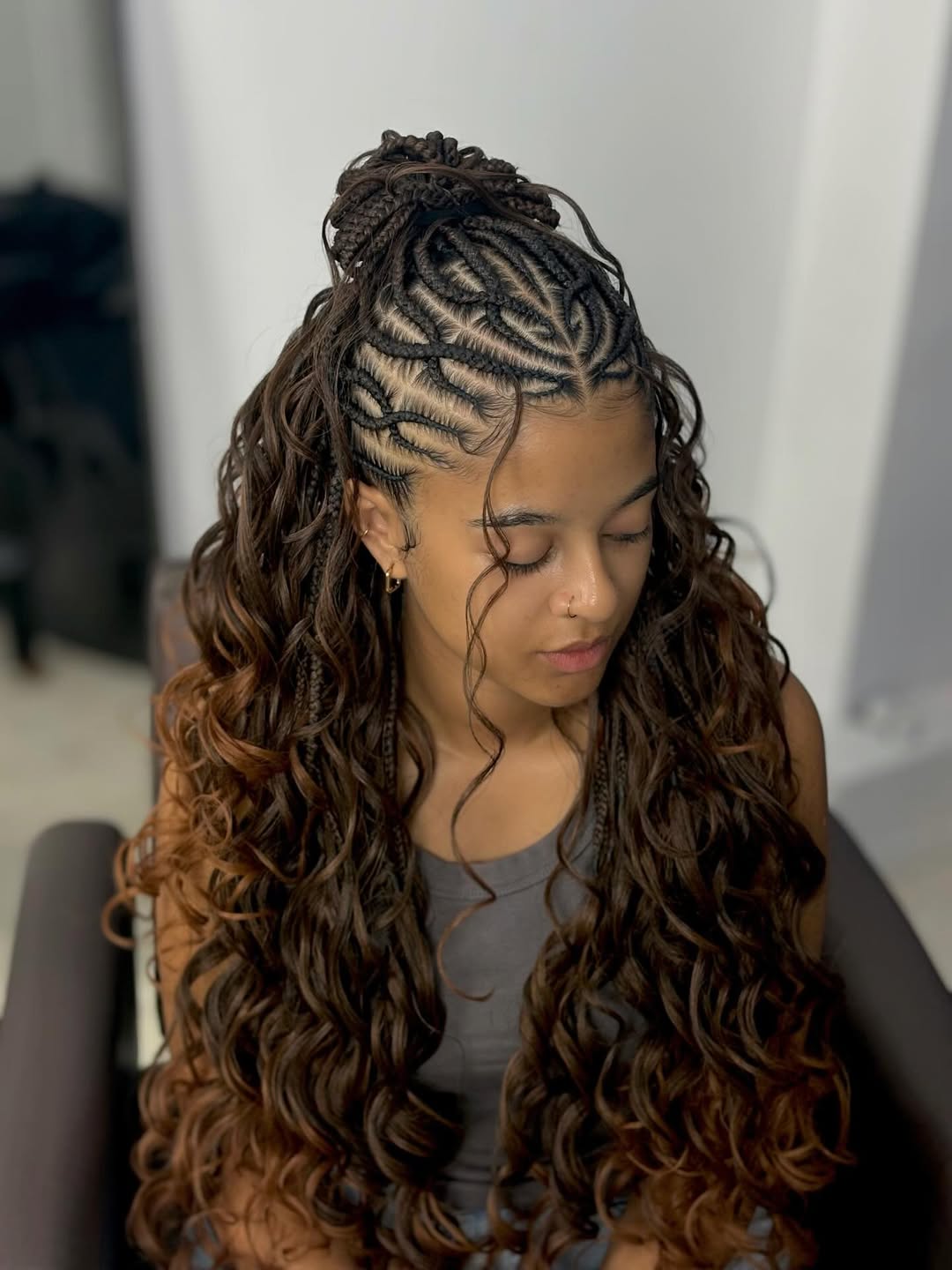 Half Up Fulani Braids With Loose Curly Extensions
