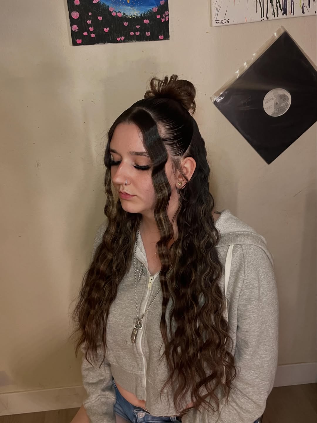 Half Up Space Bun With Crimped Strands
