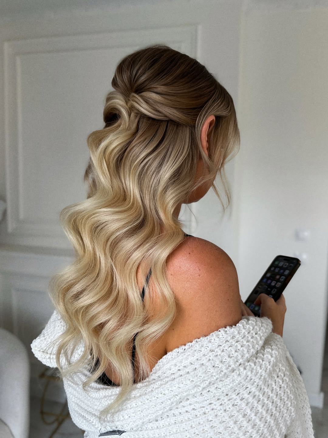 Half-Up Wavy Blonde With Root Melt