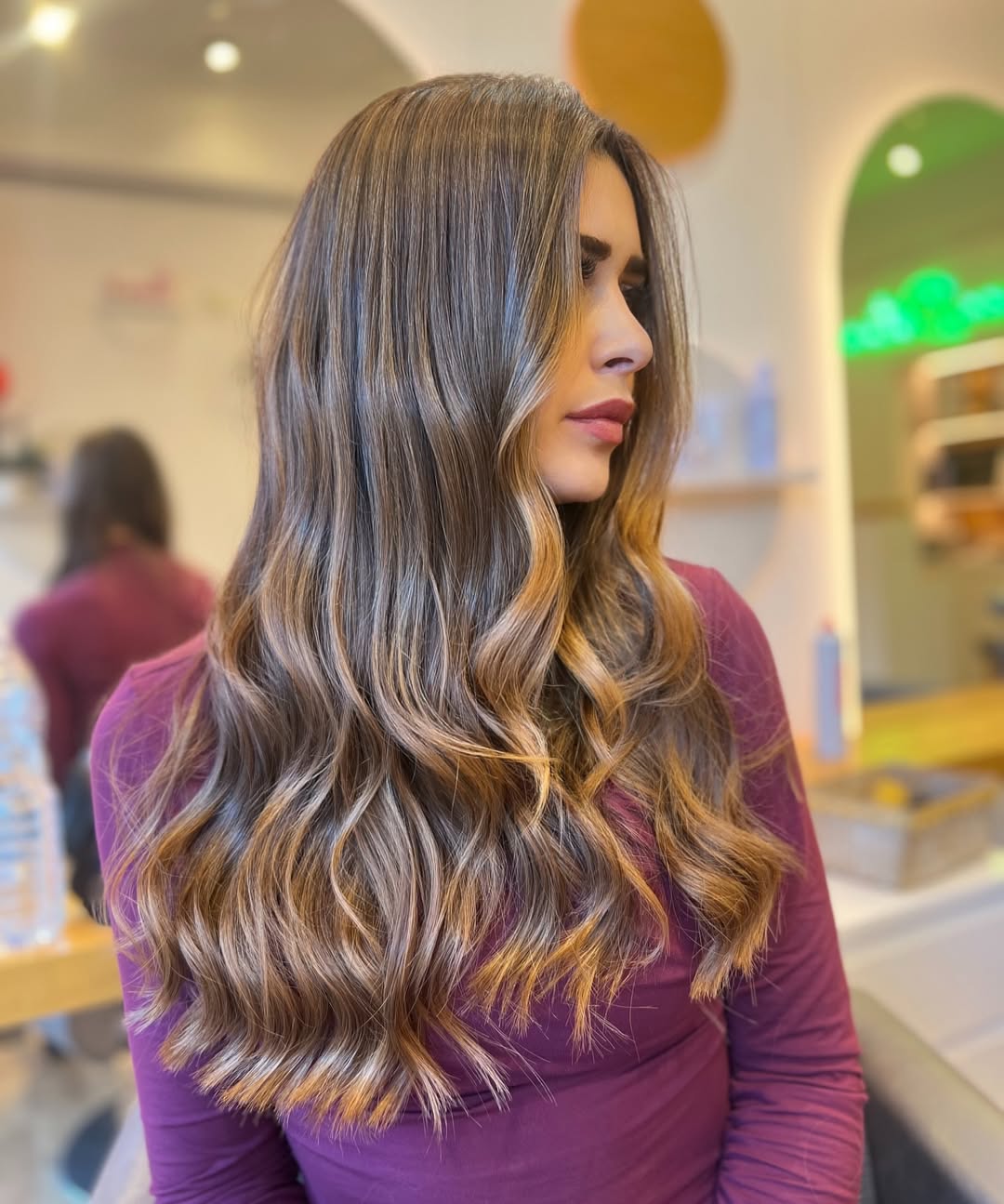 Honey Brown Blonde Balayage with Voluminous Waves