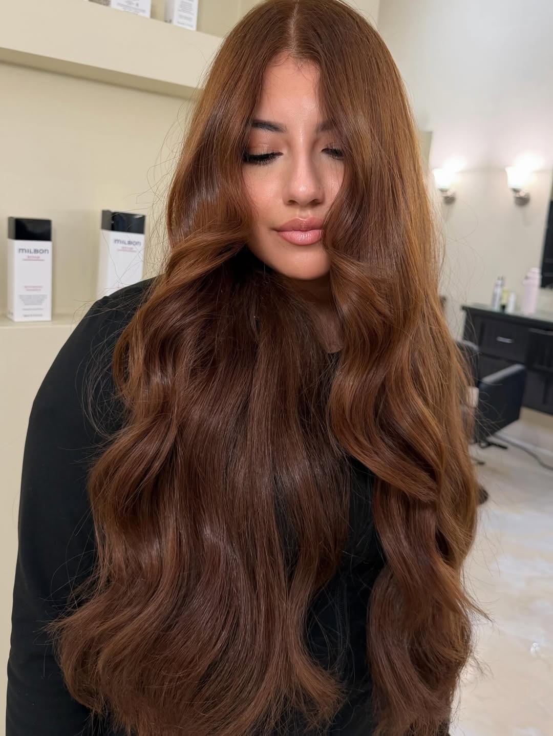 Honey Brown Long Layers With Bouncy Waves