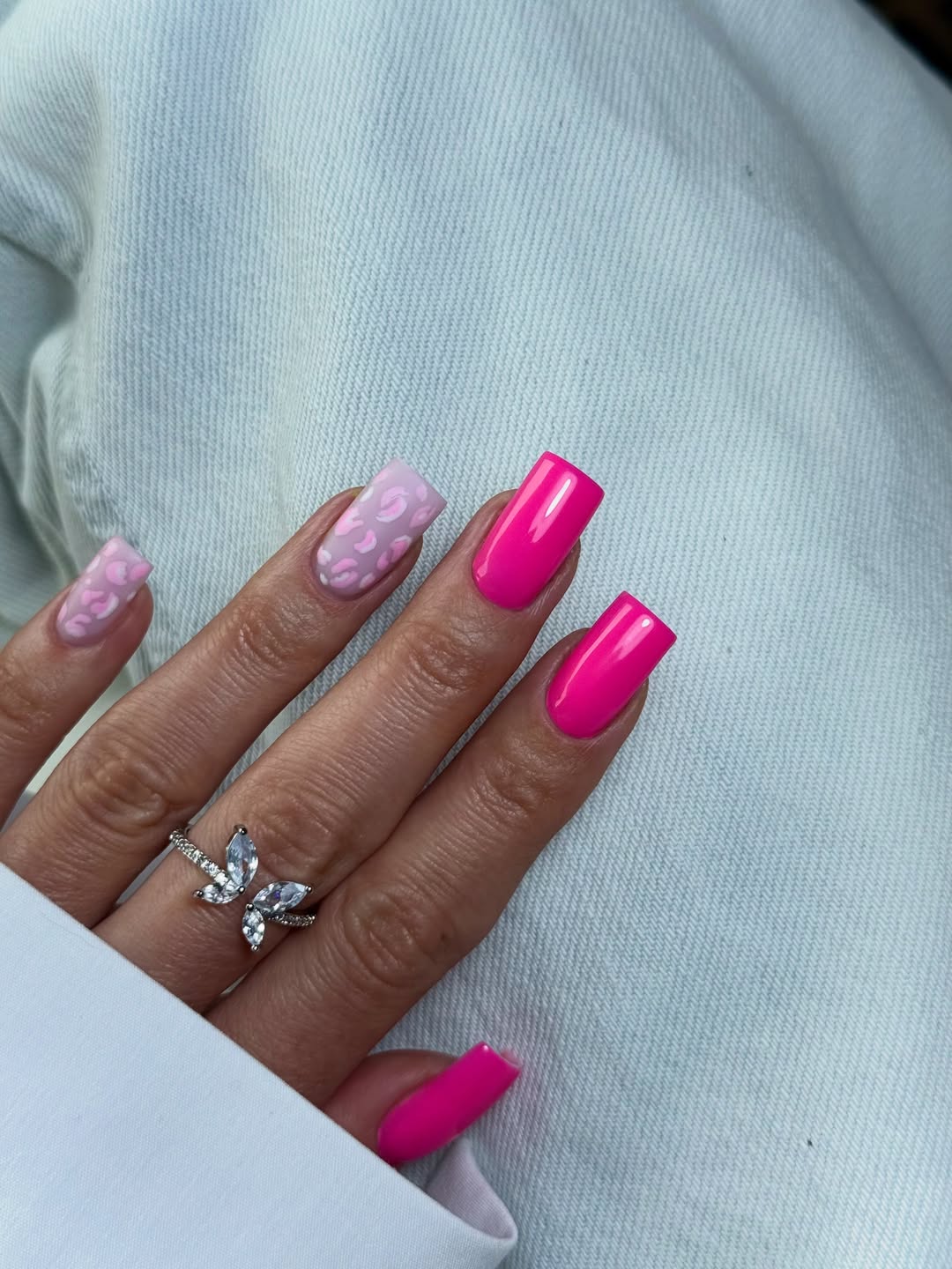 Hot Pink Leopard Print Square Nails