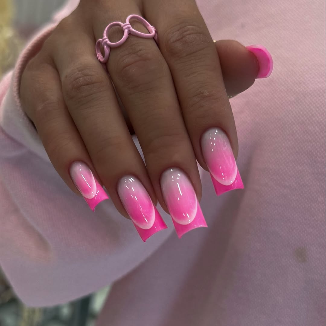 Hot Pink Ombre Extra Long Square French Tips