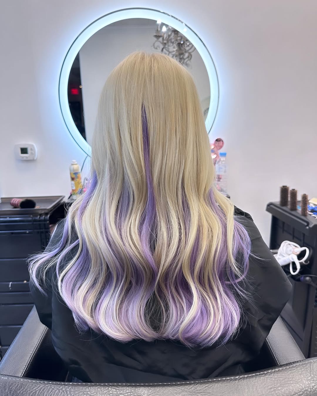 Icy Blonde Lob With Lavender Peekaboo Accents