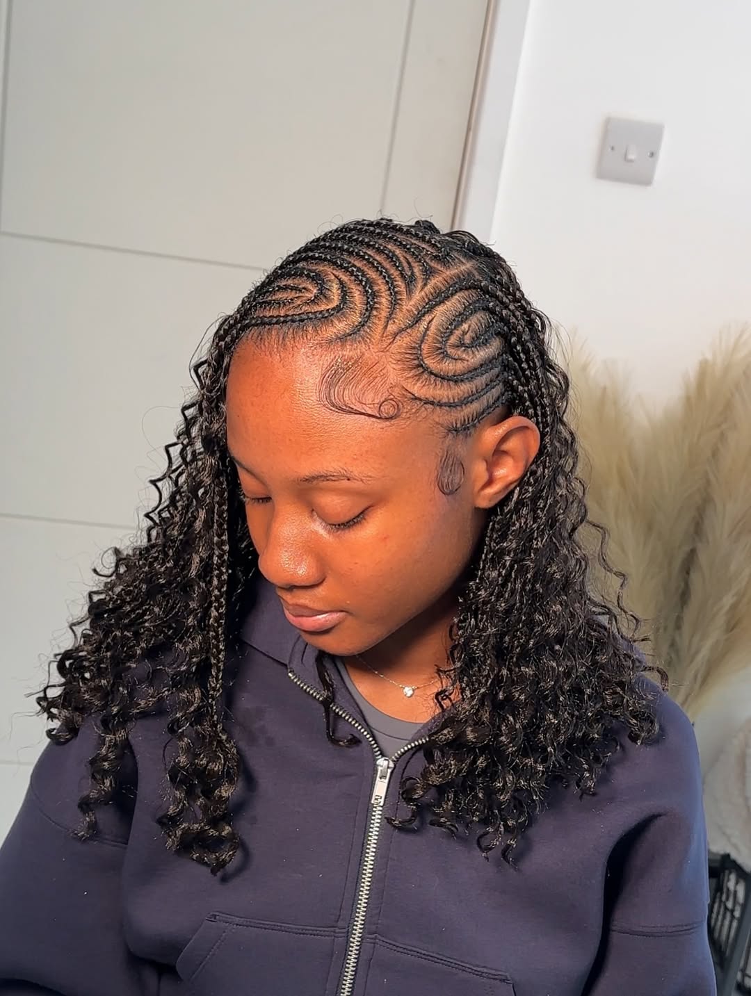 Intricate Fulani Braids With Curly Extensions