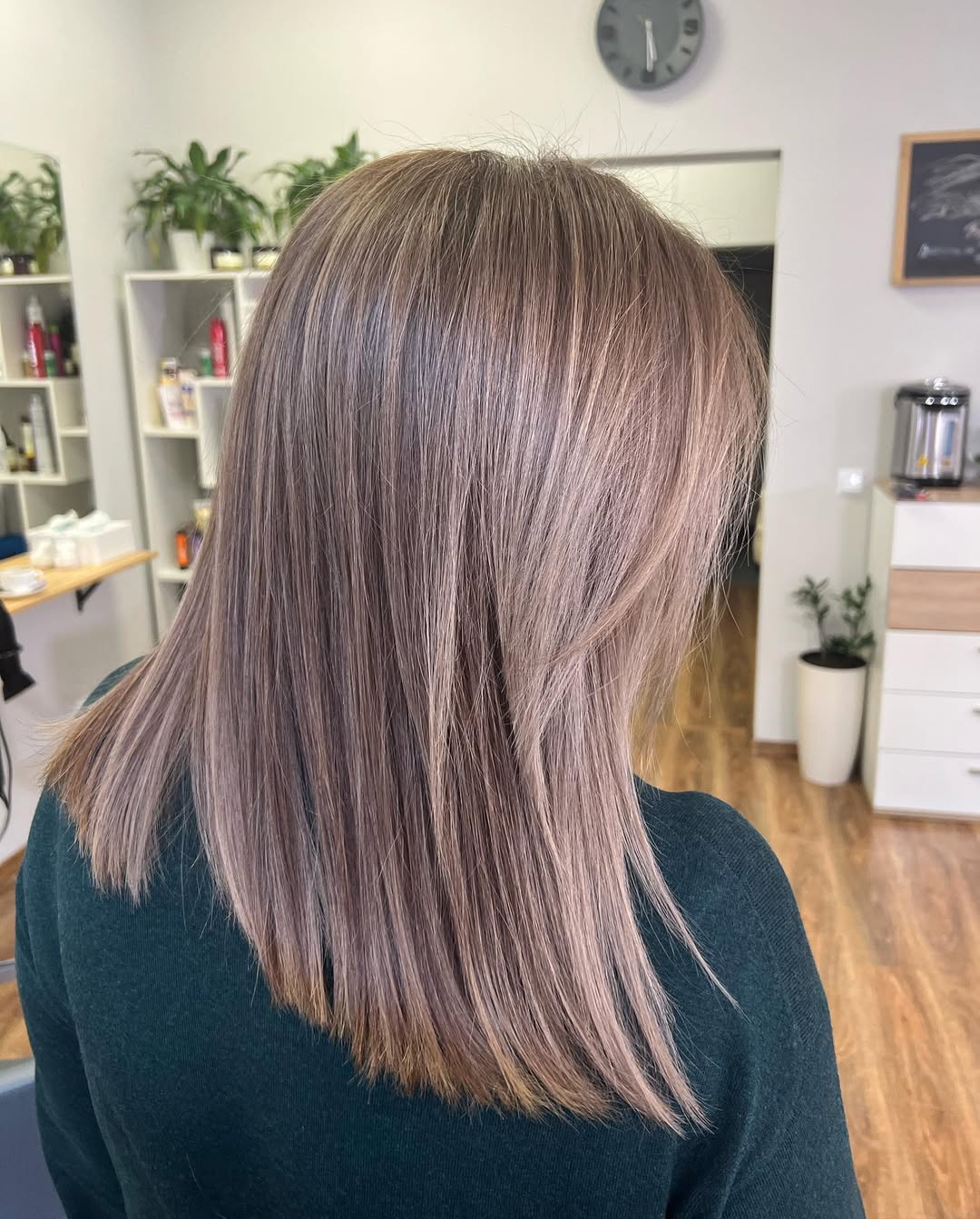 Lavender Ash Blonde Mid-Length Cut
