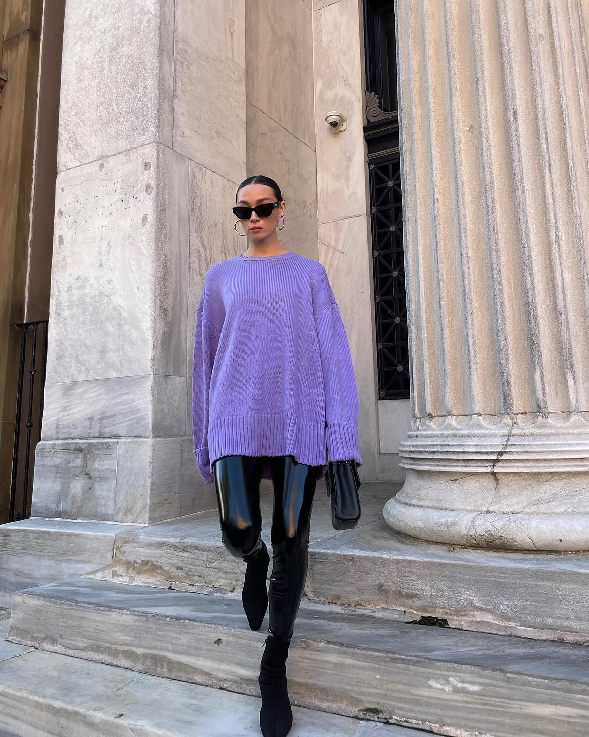 Lavender Oversized Knit With Latex Leggings