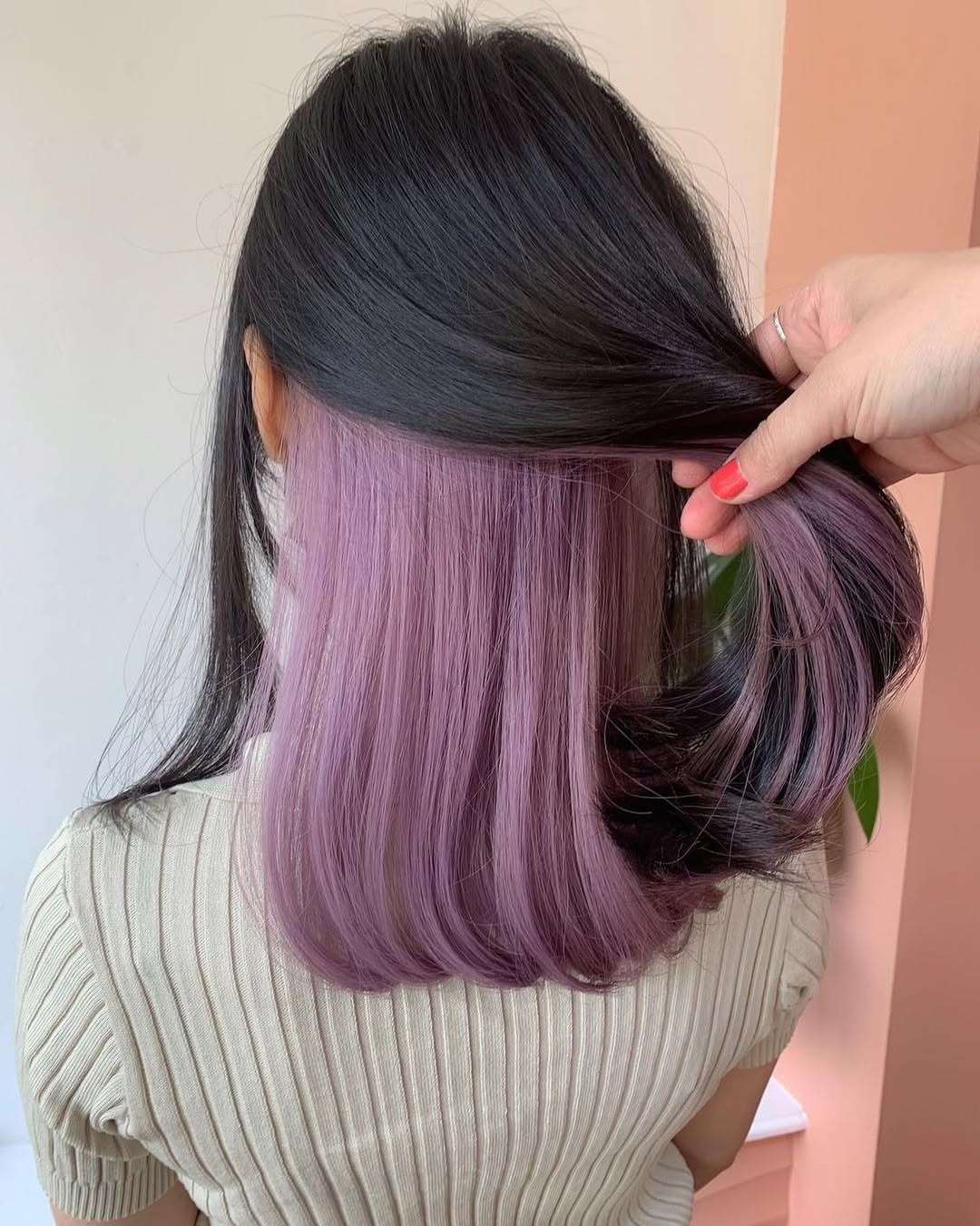 Lavender Peekaboo Underlayer With Dark Espresso Hair