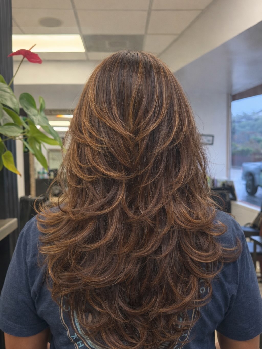 Layered Brunette Waves With Caramel Highlights