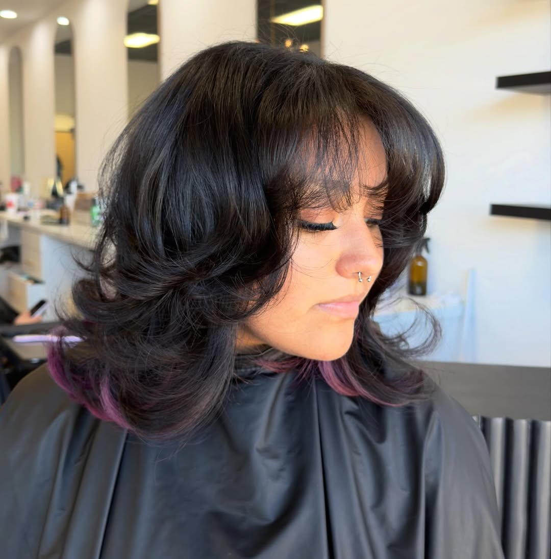 Layered Espresso Bob With Lavender Peekaboo