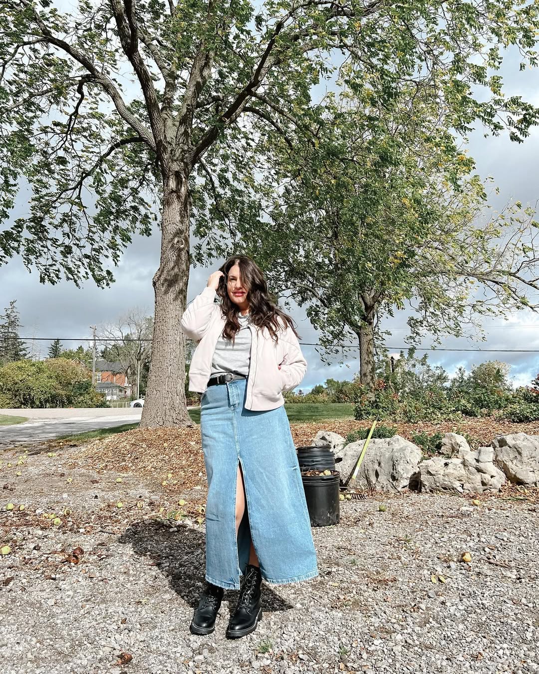 Light Puffer And Maxi Denim Skirt Casual Vibe