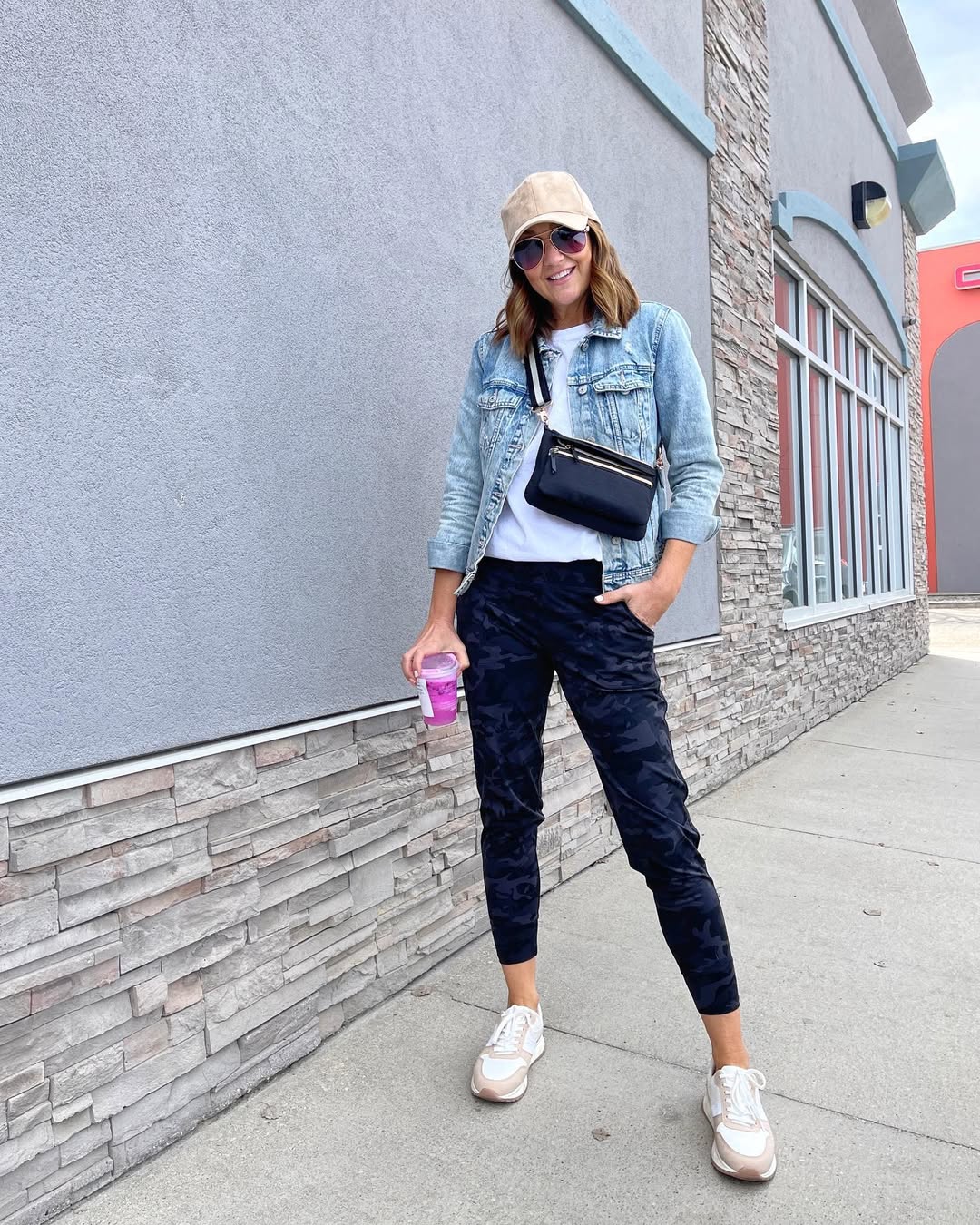Light Wash Denim Jacket With Camo Joggers
