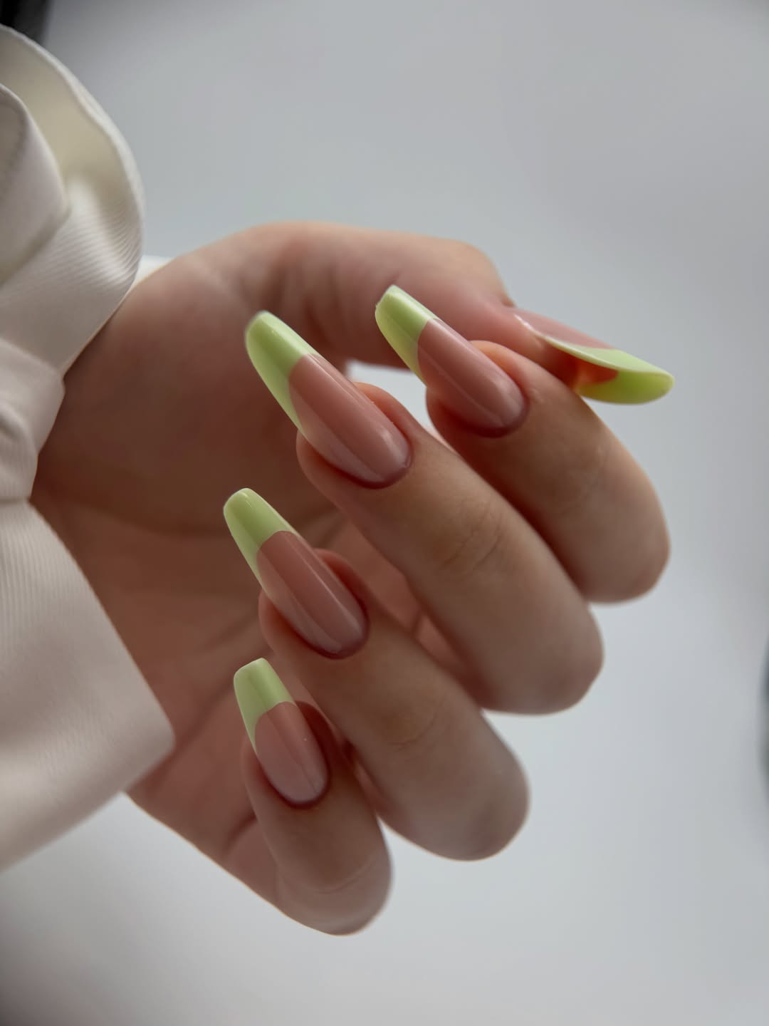 Lime Green French Tip Almond Nails