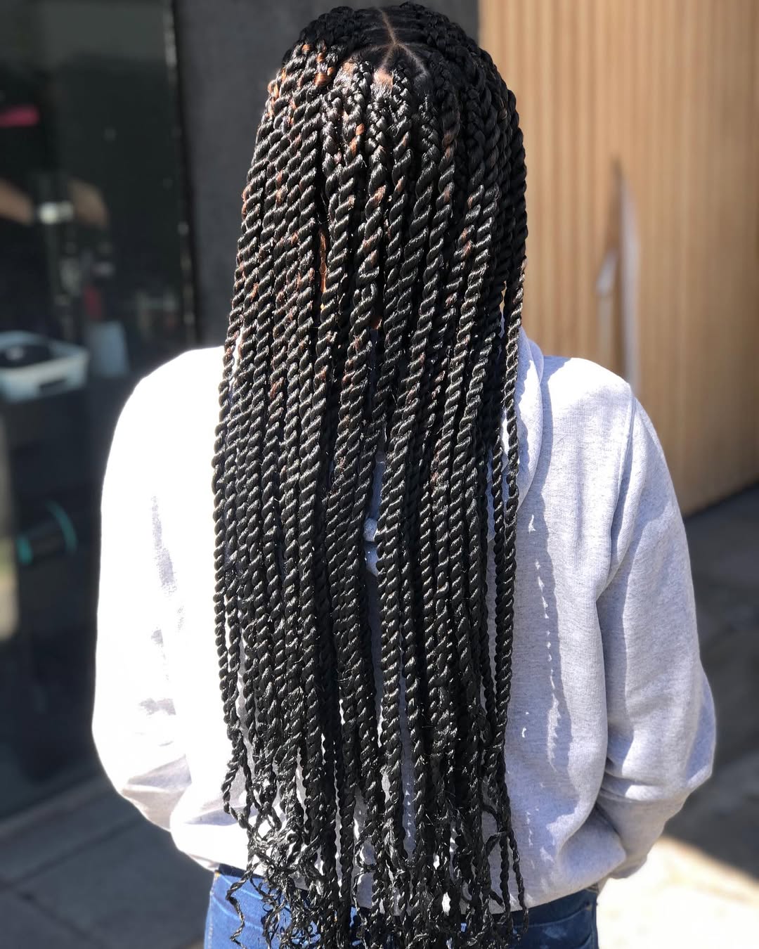 Long Black Senegalese Twists with Light Brown Accent