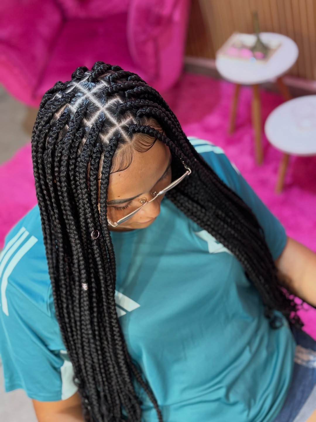 Long Box Braids With Defined Parts