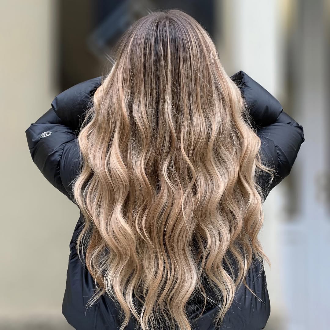 Long Wavy Blonde Balayage with Shadow Root
