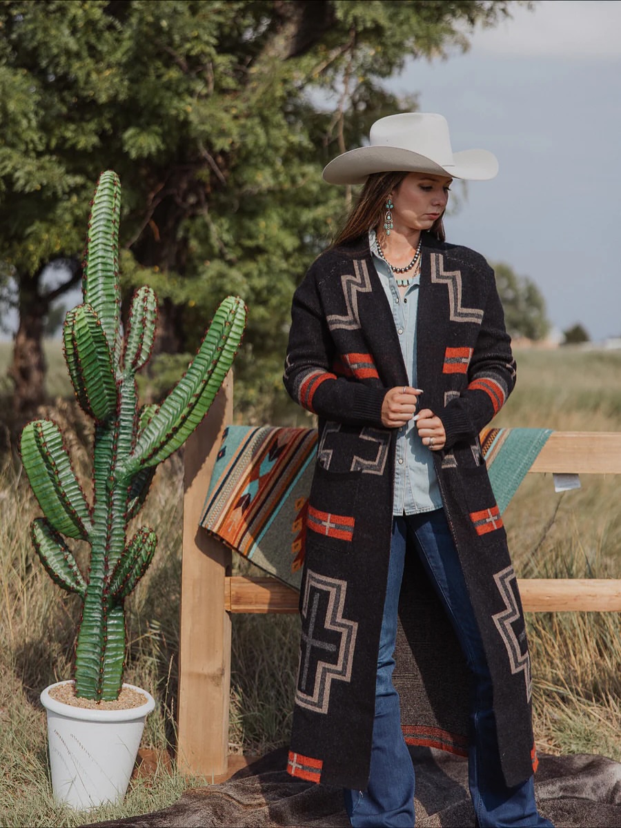 Longline Navajo Cardigan With Denim