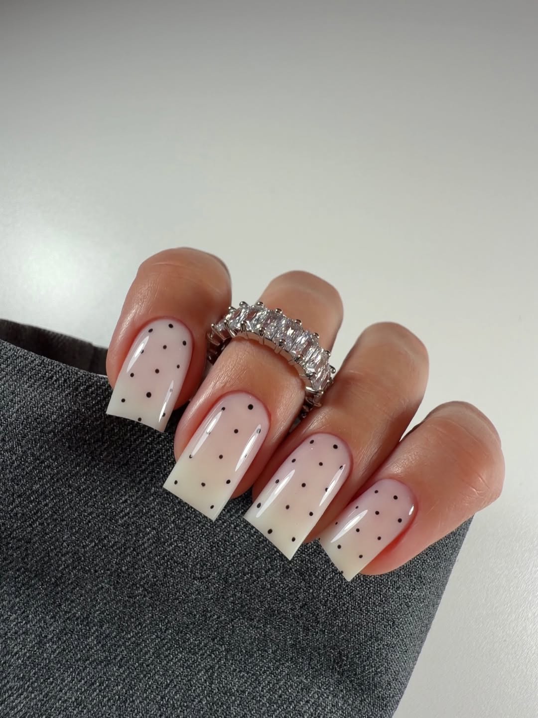 Milky White Ombré Polka Dot Square Nails