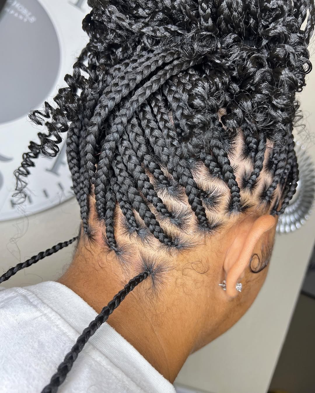 Mini Box Braids With Curly Ends Updo