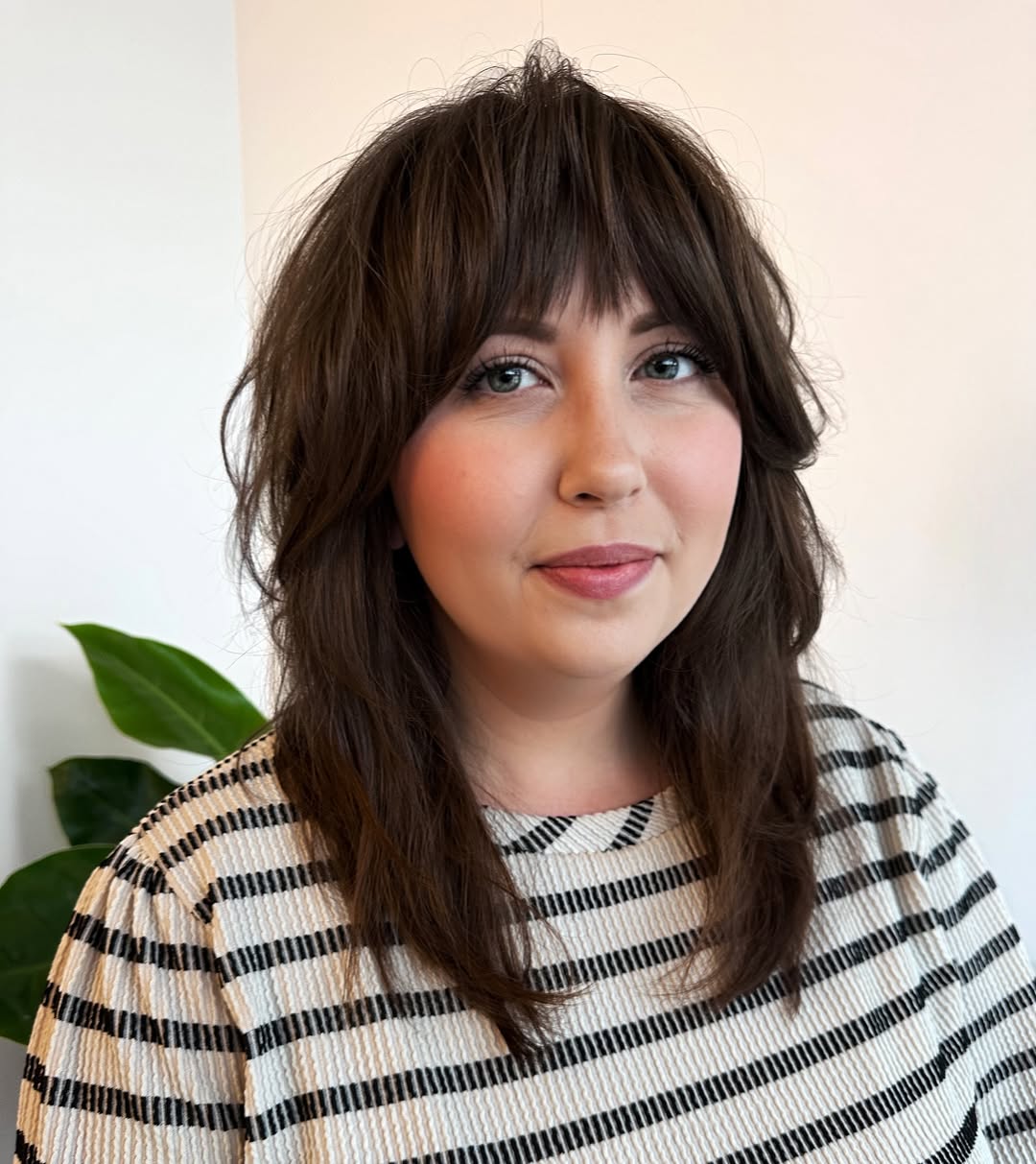 Modern Brunette Shag With Wispy Bangs