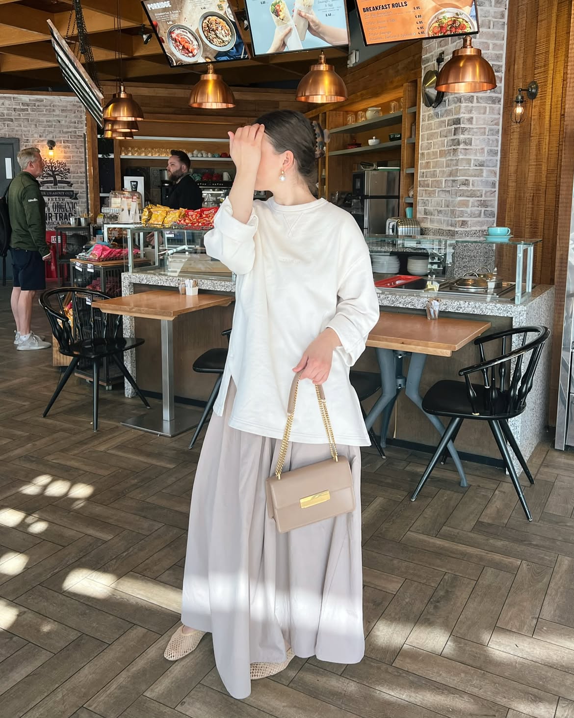 Monochromatic Midi Skirt and Sweater Outfit