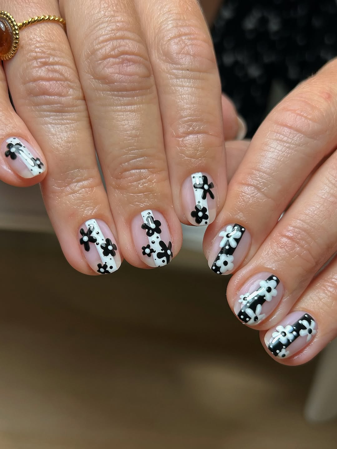 Monochrome Floral French Tip Black And White