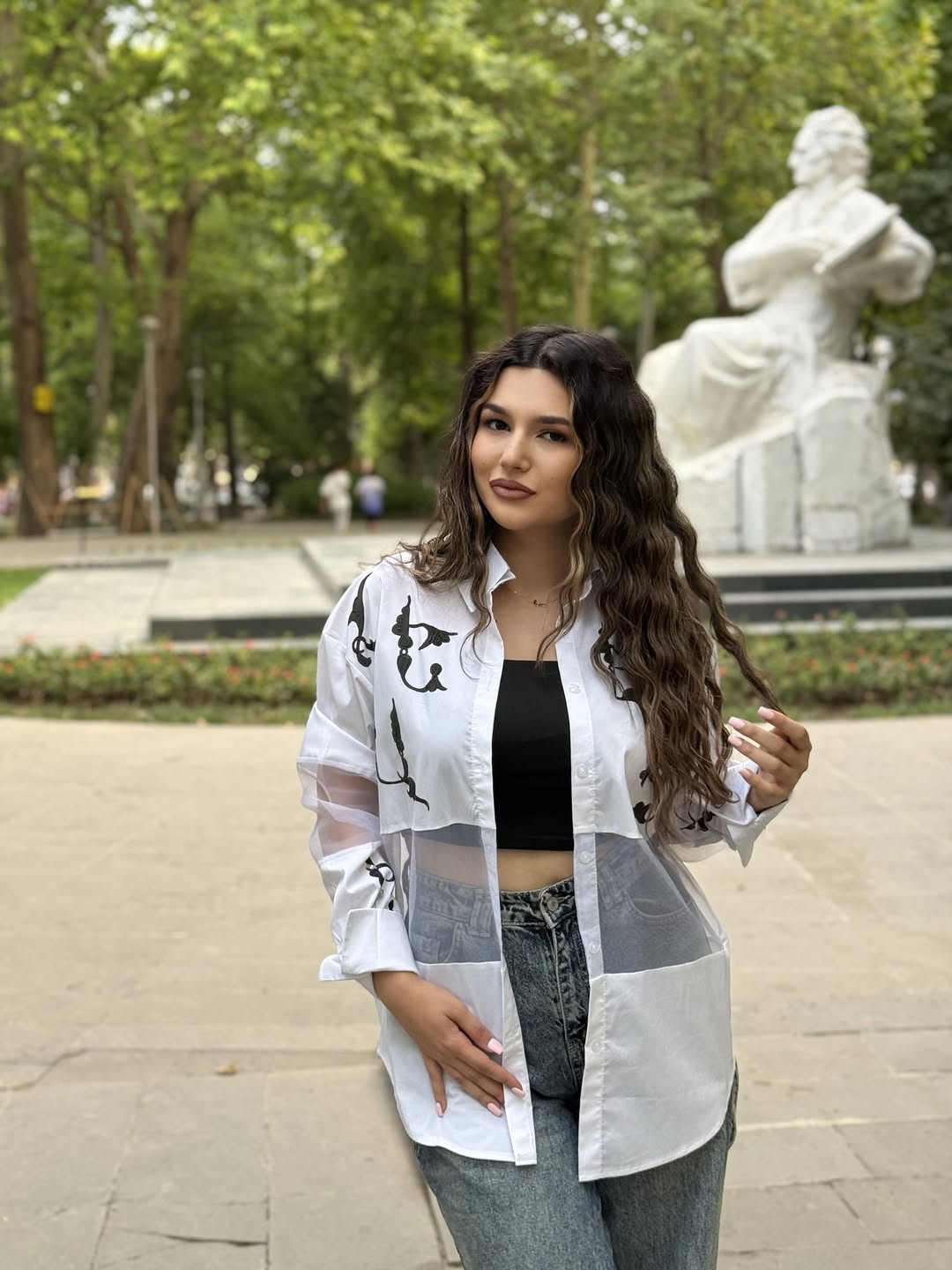 Monochrome Street Style With Sheer Overlay Shirt