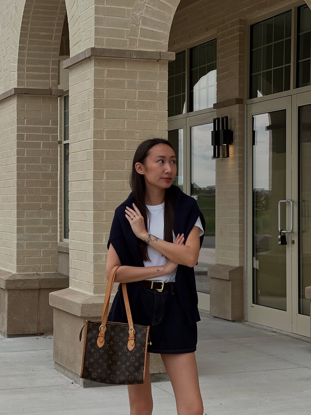 Navy Sweater Vest and Denim Mini Skirt Combo