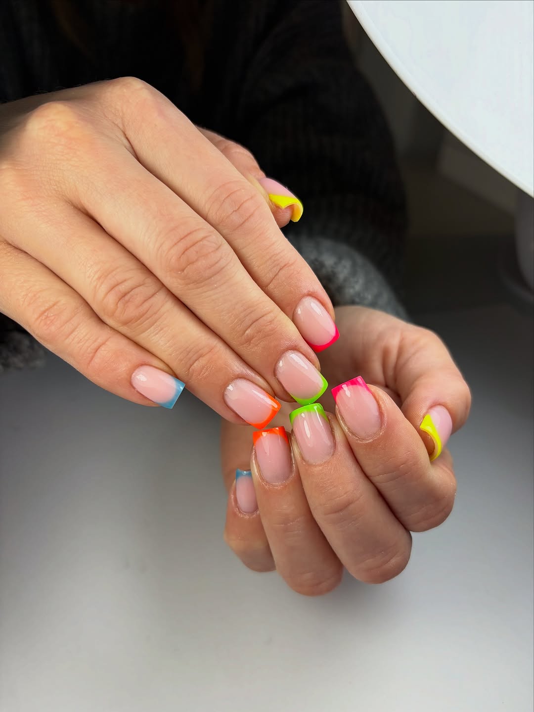 Neon French Tips Short Square Nails