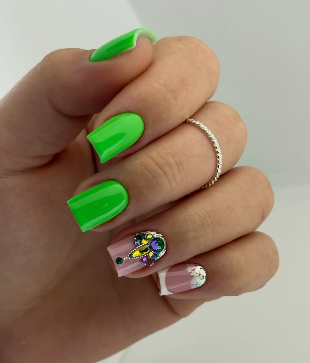 Neon Jelly Green with Statement Rhinestone Accent