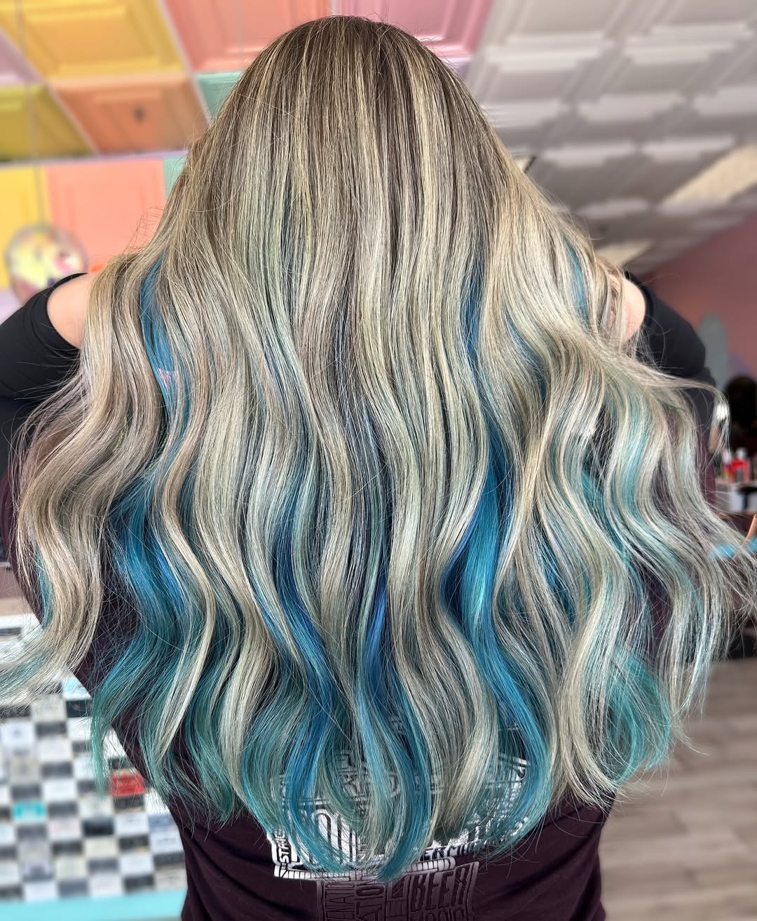 Ocean Blue Peekaboo Highlights With Beach Waves
