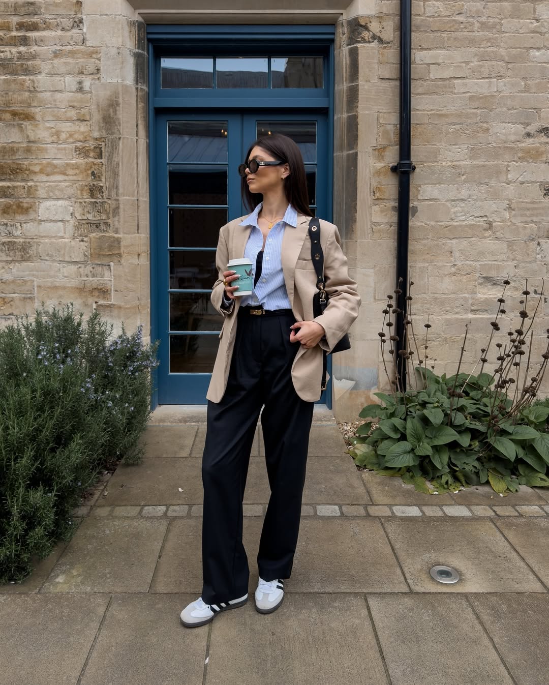 Oversized Beige Blazer With Wide Leg Trousers