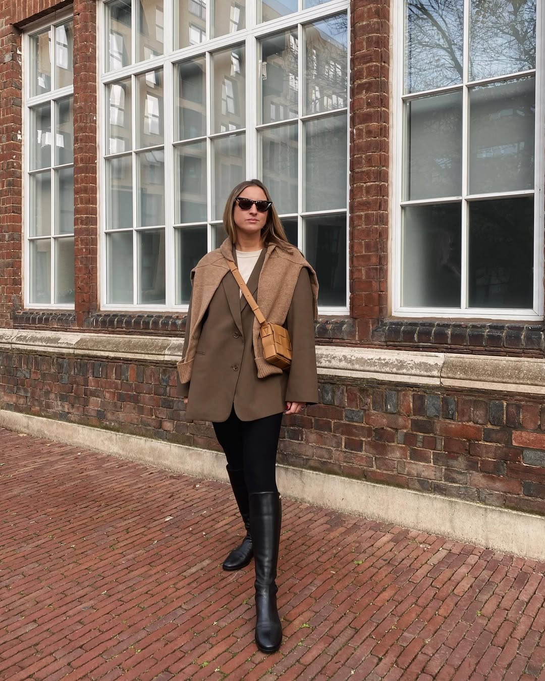 Oversized Blazer With Black Leggings and Knee High Boots