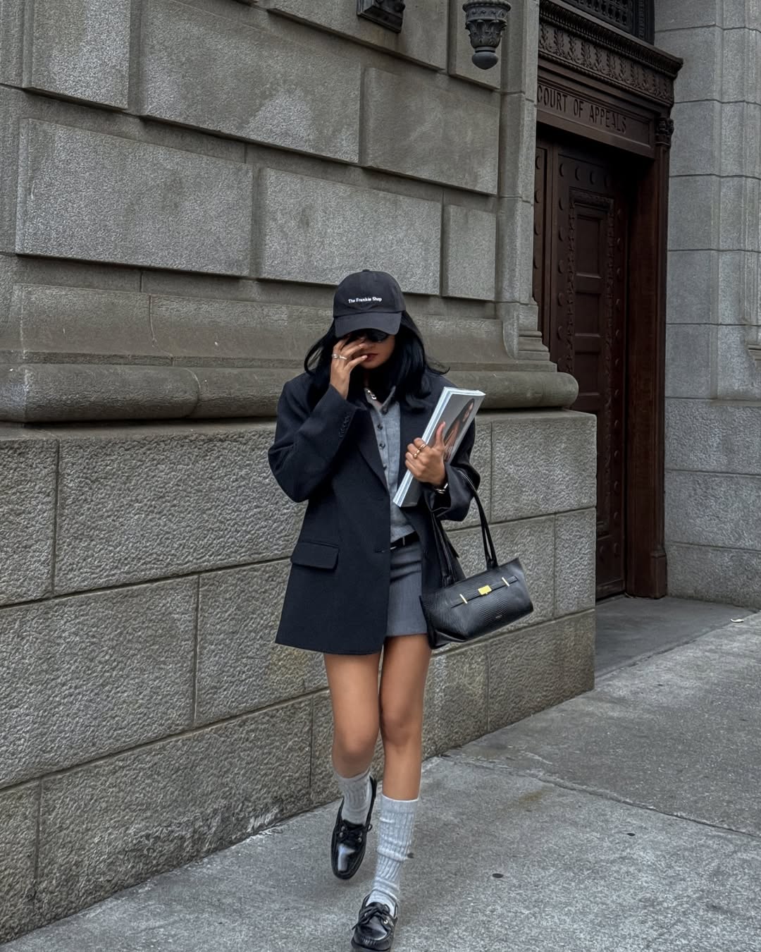 Oversized Blazer With Pleated Skirt And Loafers