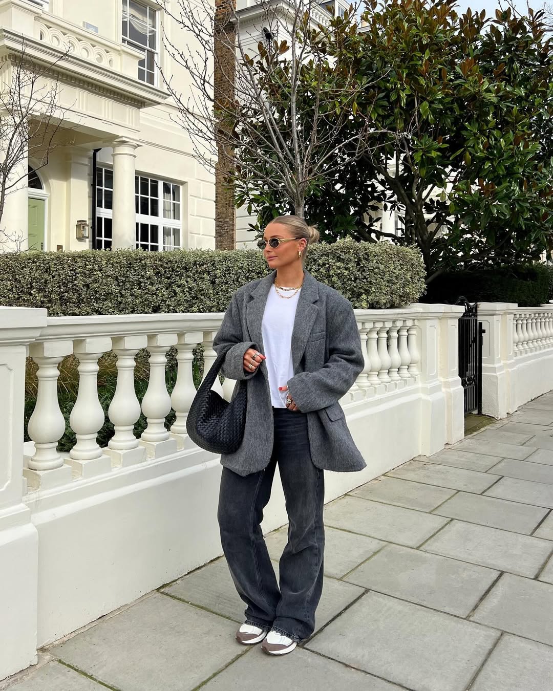 Oversized Grey Blazer With Wide Leg Jeans